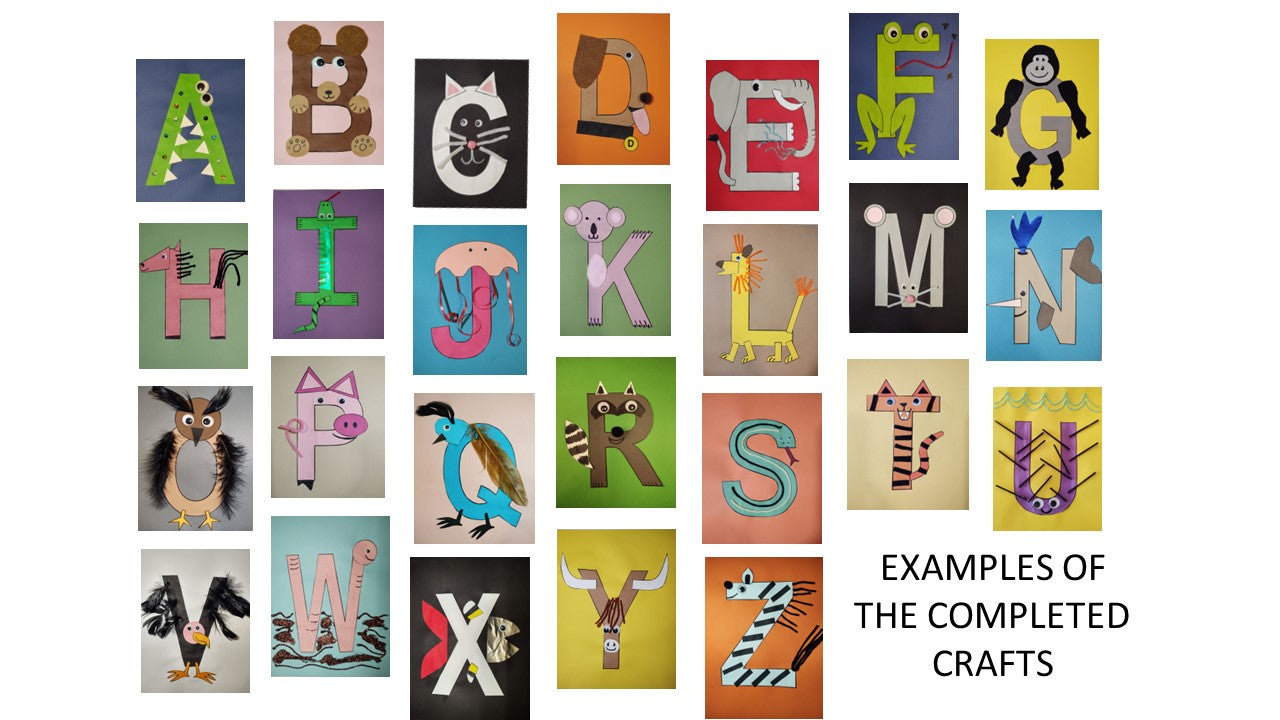 A-Z Alphabet Animal Letter Crafts Printable - Print in Color or Color In - Cut and Paste Phonics Activity