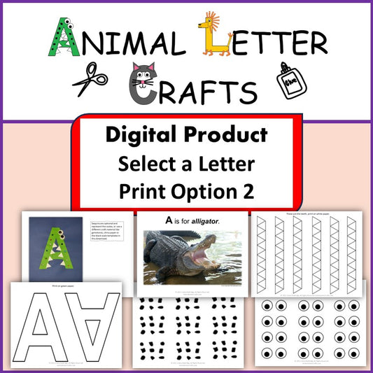 Select an Alphabet Animal Letter Craft - Printable - Print on Color - Cut and Paste Phonics Activity